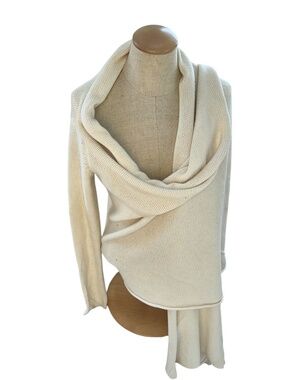 donna Karan pure cream cotton luxury cardigan sweater wrap S